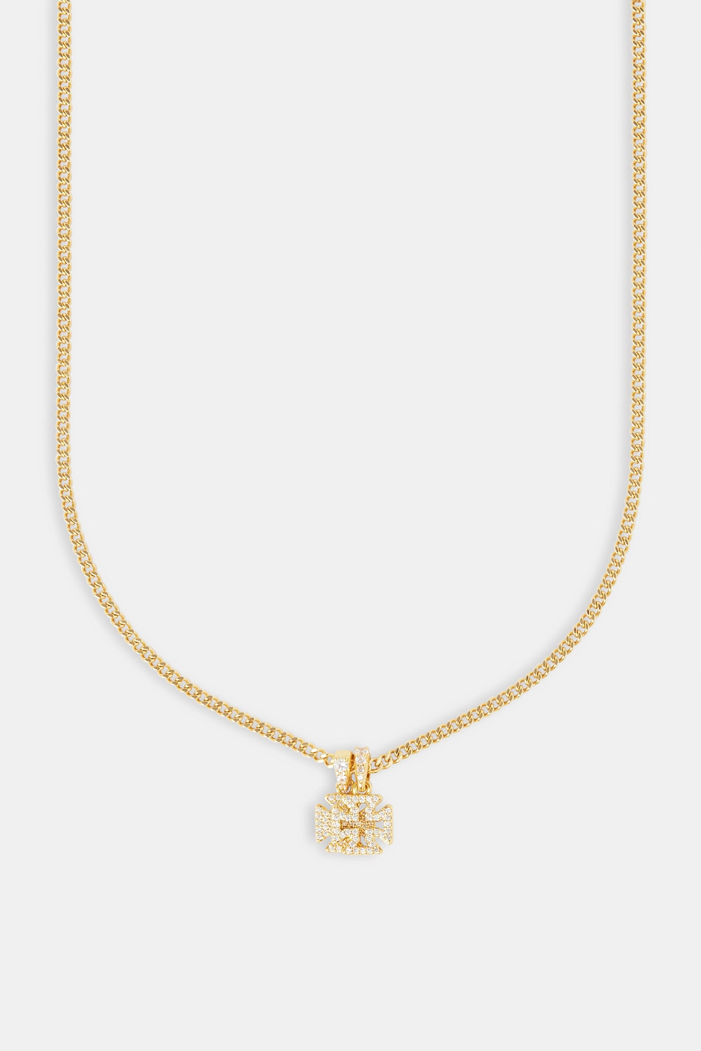 Kubanische Halskette mit vereistem Doppelkreuzmotiv – 10 mm – Gold